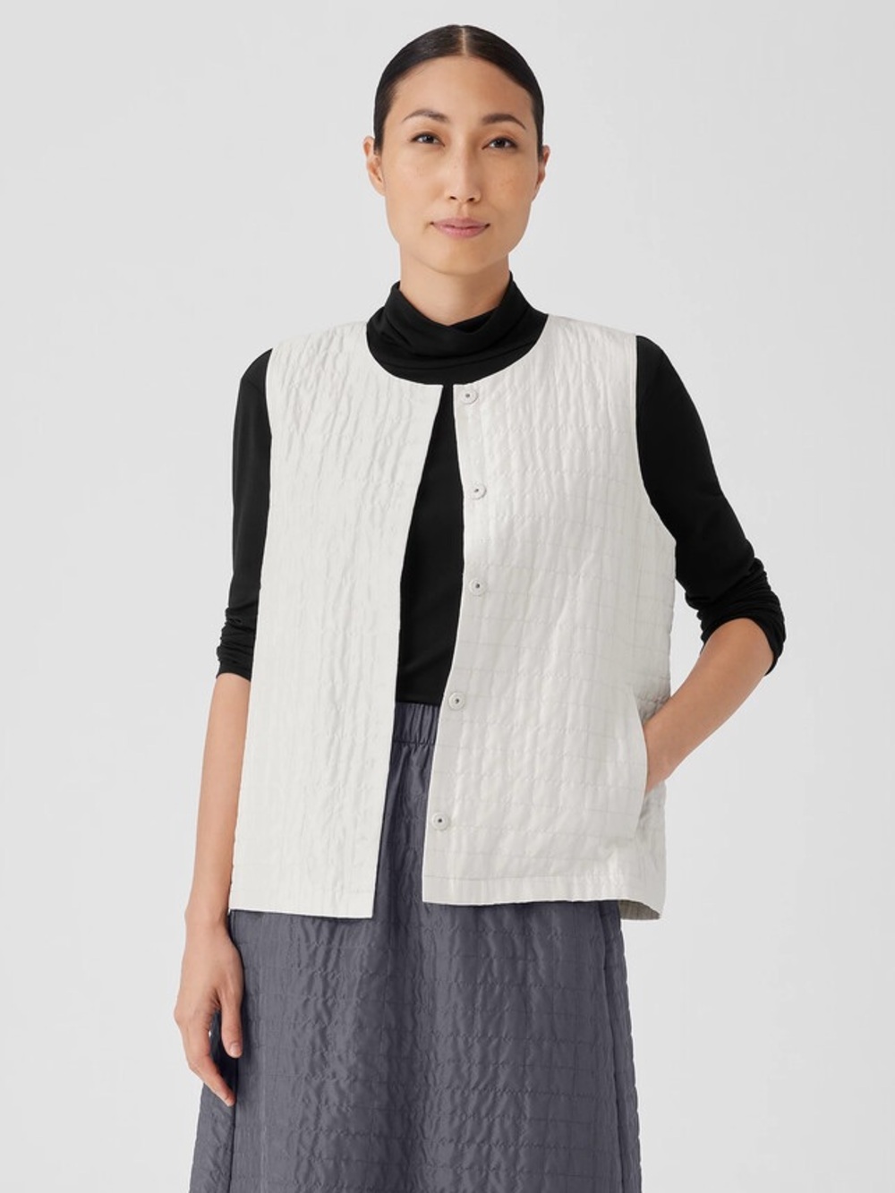 Eileen Fisher Lightweight Silk Habutai Quilted Vest